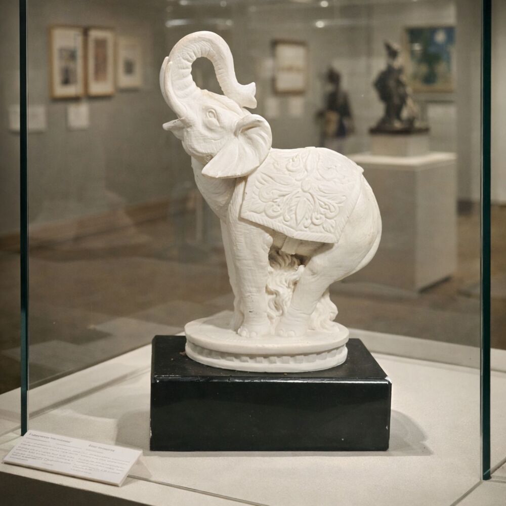 Signed A Giammelli Volterra Alabaster Elephant Statue Italy 1975 Trunk Up